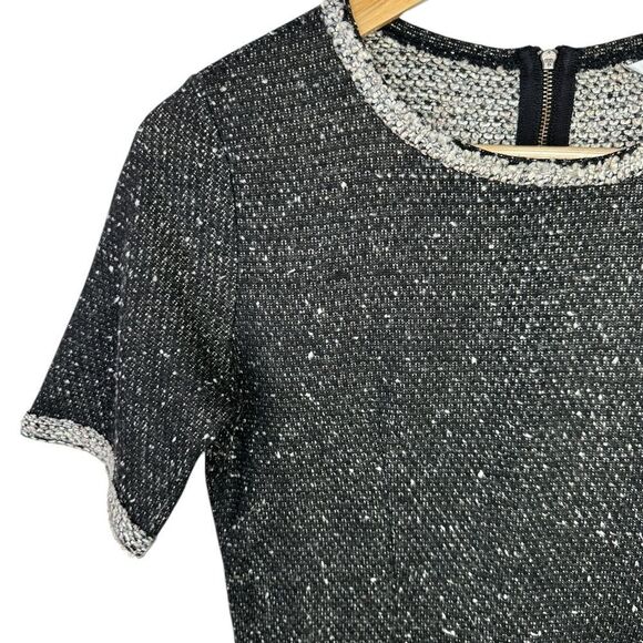 Cabi Sweater Top Short Sleeve Women Size XS Dark Gray Black Zipper Back Tweed - Picture 4 of 11